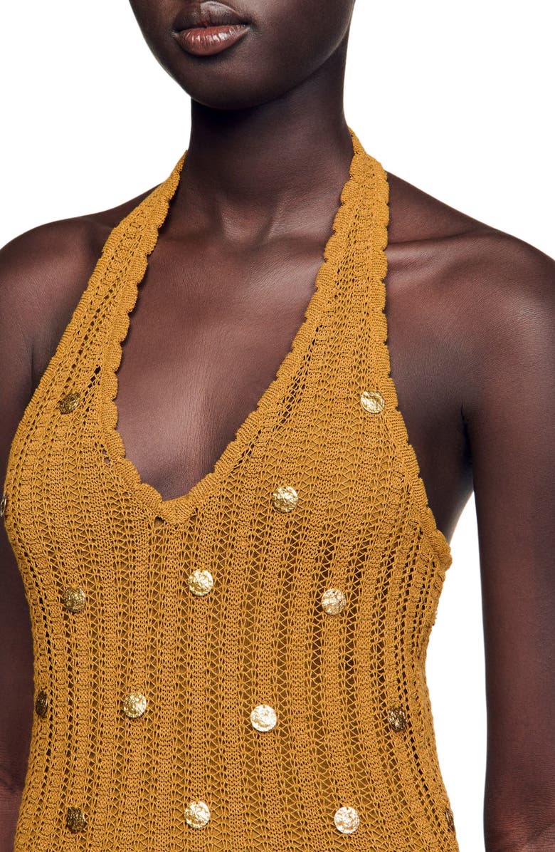 SANDRO Long knit dress with fringes, Alternate, color, 