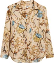 L'AGENCE Nina Chain Print Silk Button-Up Shirt