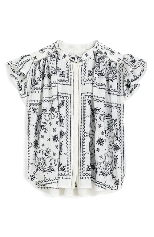 Madewell Embroidered Bandana Flutter Sleeve Top In Multi