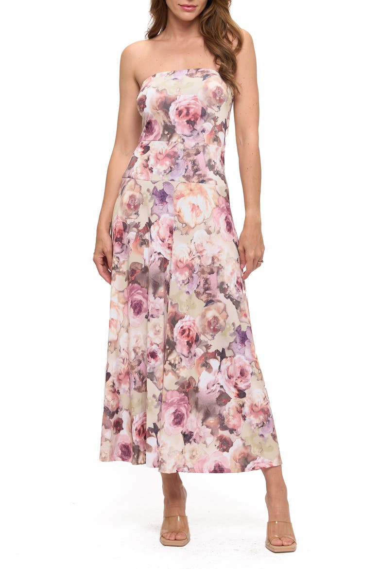 Printed Strapless Dress, Main, color, PINK FLORAL