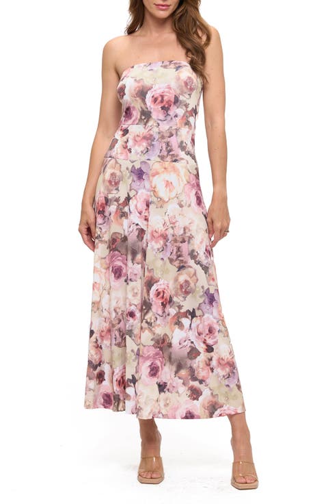 Printed Strapless Dress