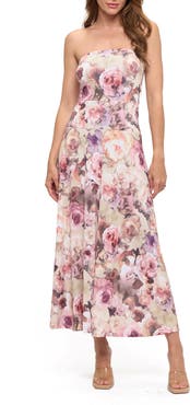 O.L. Printed Strapless Dress