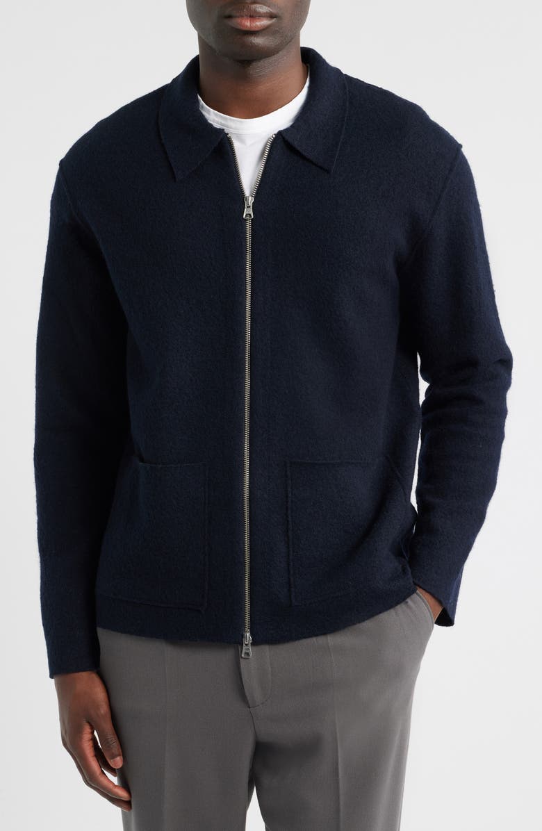NN07 Jonas 6398 Boiled Merino Wool Zip Cardigan, Alternate, color, Navy Blue