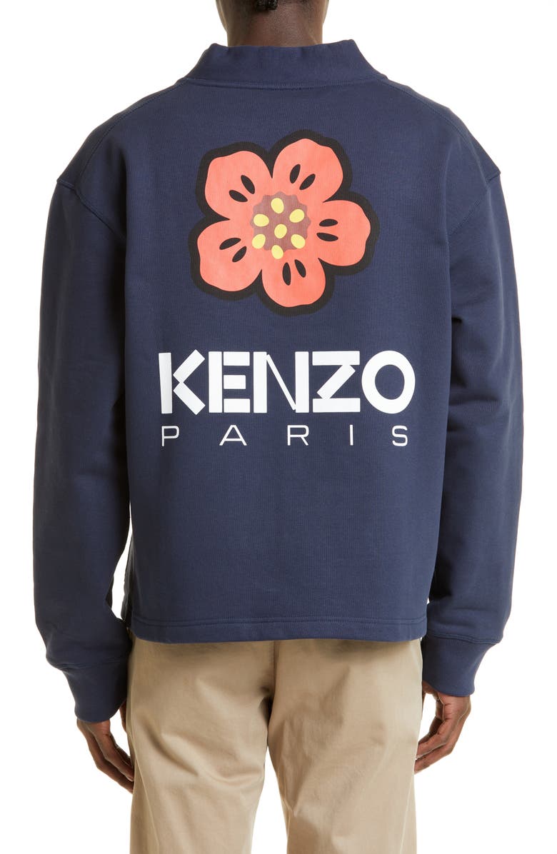 KENZO Boke Flower Graphic Fleece Cardigan, Alternate, color, 77 - Midnight Blue