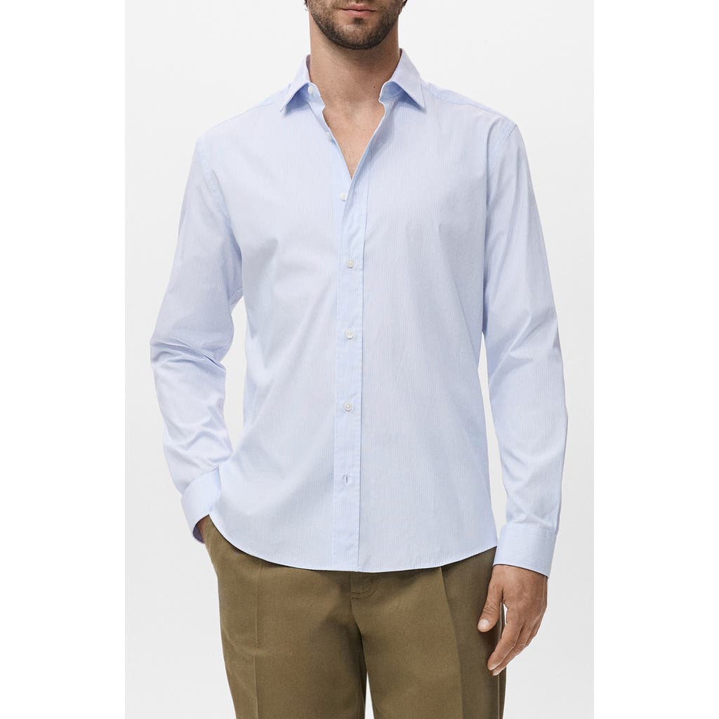 Mango Regular Fit Stripe Cotton Button-up Shirt In Blue