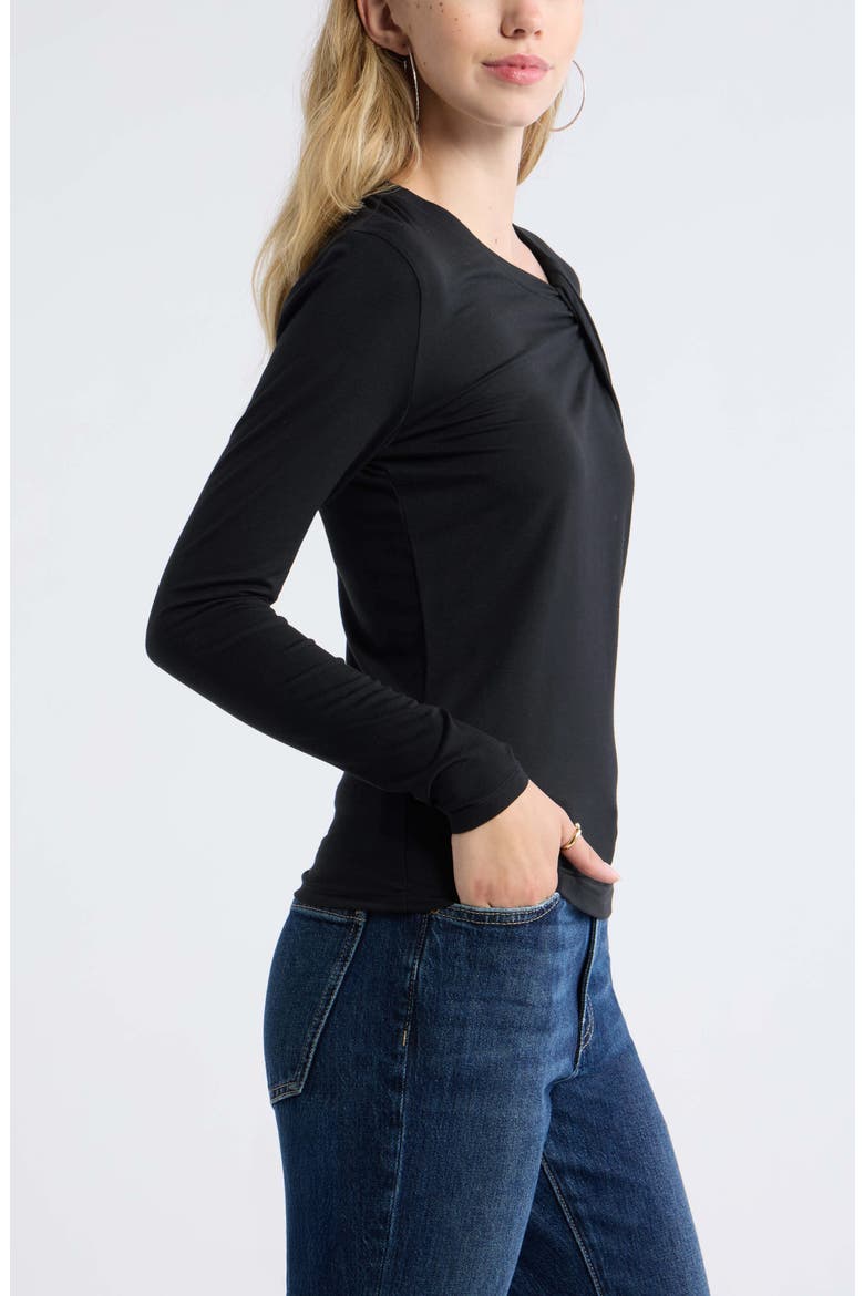 Twist Neck Long Sleeve Top, Alternate, color, BLACK