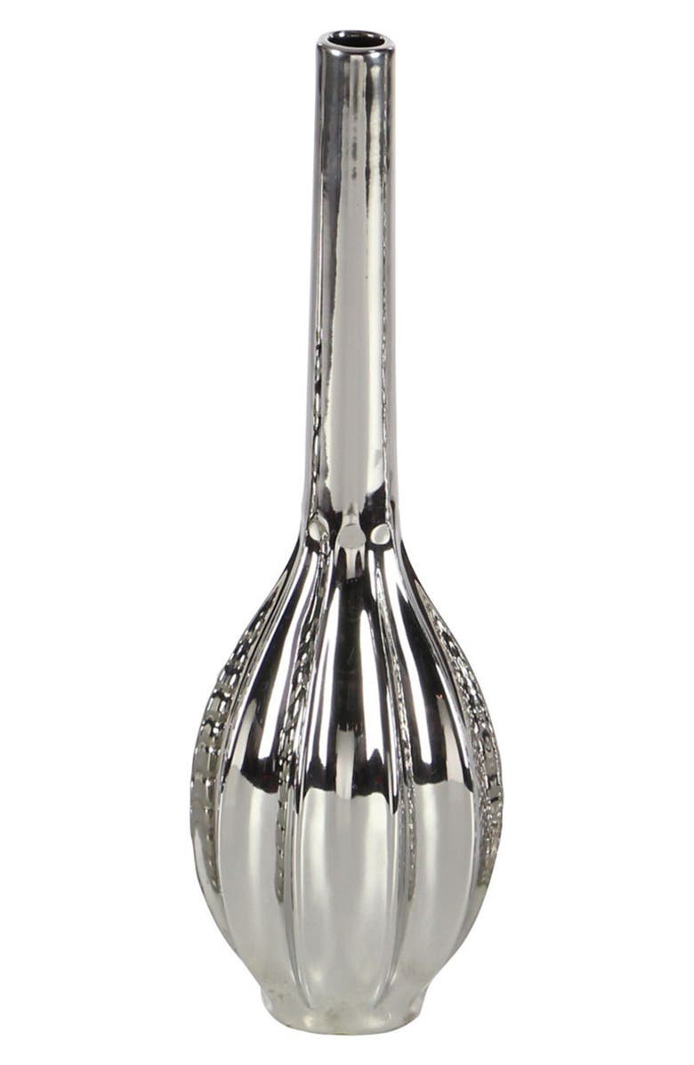 WILLOW ROW Silvertone Ceramic Glam Vase with Varying Patterns - Set of 3, Alternate, color, Silver