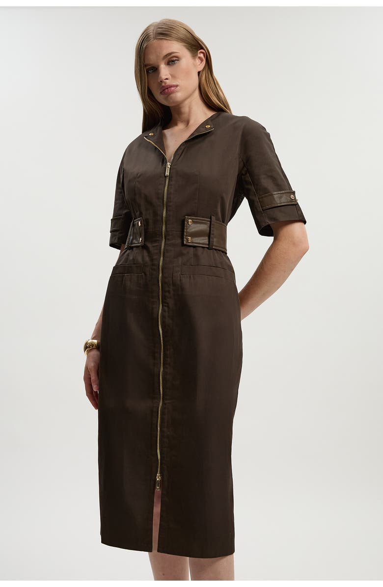 Karen Millen Cotton Utility Midi Dress, Main, color, Chocolate