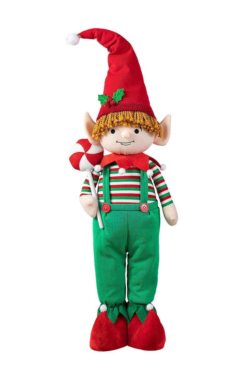 Glitzhome 39"/26"H Telescoped Fabric Christmas Boy Elf Standing Decor, Alternate, color, 
