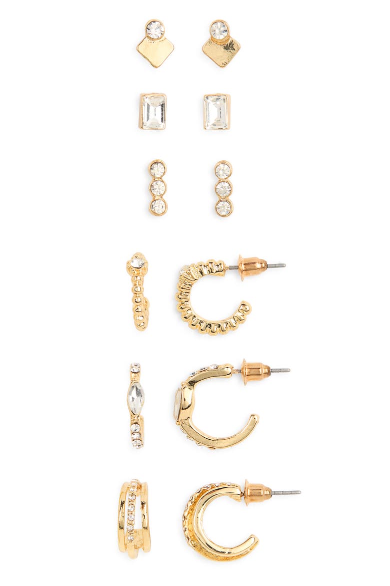 6-Pack Twisted Stud & Hoop Earrings, Main, color, CLEAR- GOLD