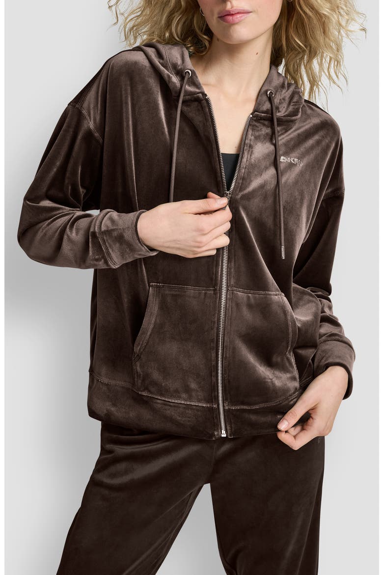 Rhinestone Velour Zip Hoodie, Main, color, ESPRESSO
