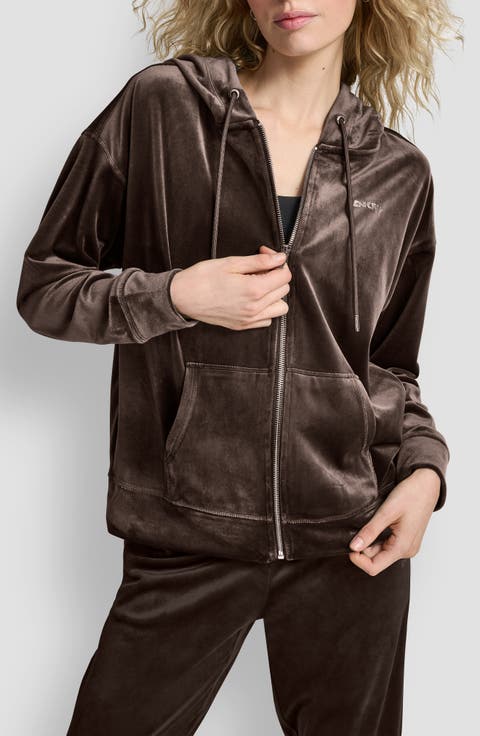 Rhinestone Velour Zip Hoodie