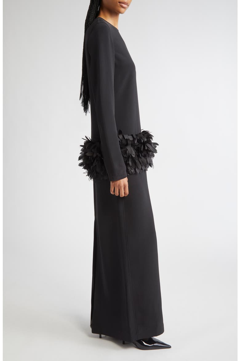 Petal Long Sleeve Wool & Silk Evening Dress, Alternate, color, BLACK