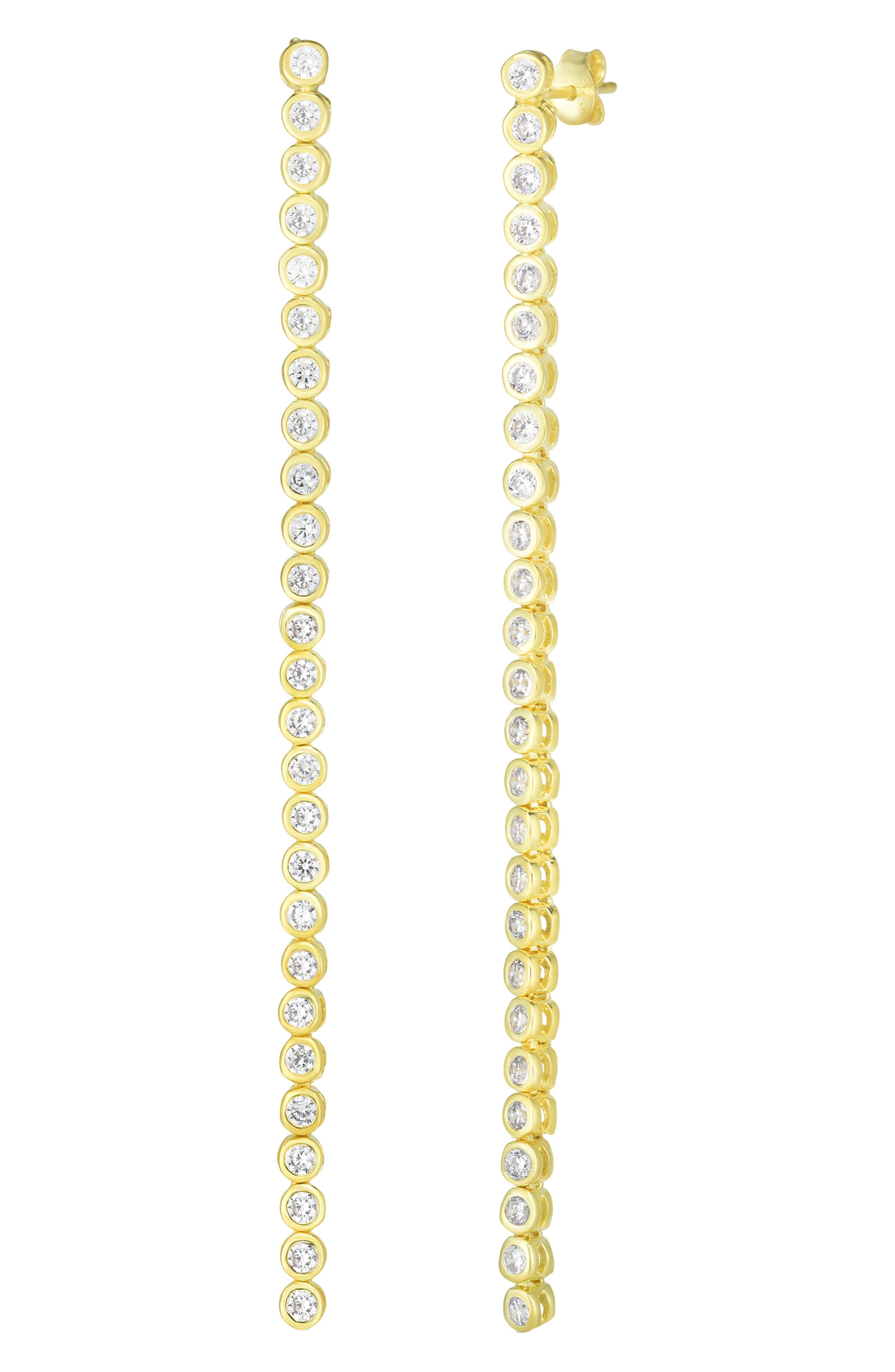 14K Gold Plated Sterling Silver CZ Linear Drop Earrings