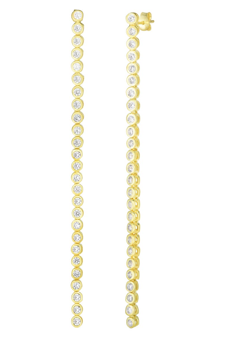 14K Gold Plated Sterling Silver CZ Linear Drop Earrings, Main, color, GOLD/ WHITE