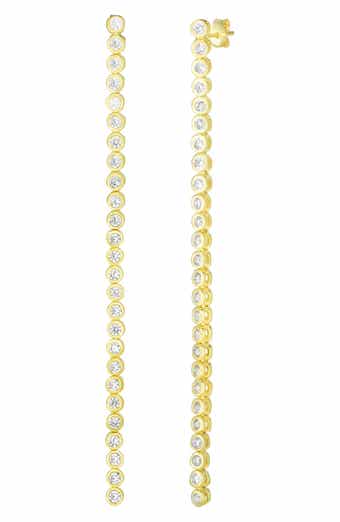14K Gold Plated Sterling Silver CZ Linear Drop Earrings