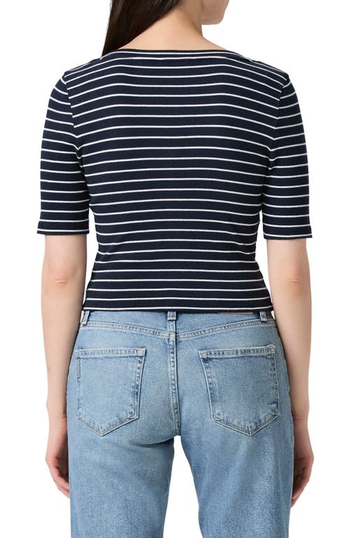 Paige Evette Stripe Short Sleeve Fitted Cardigan In Blue