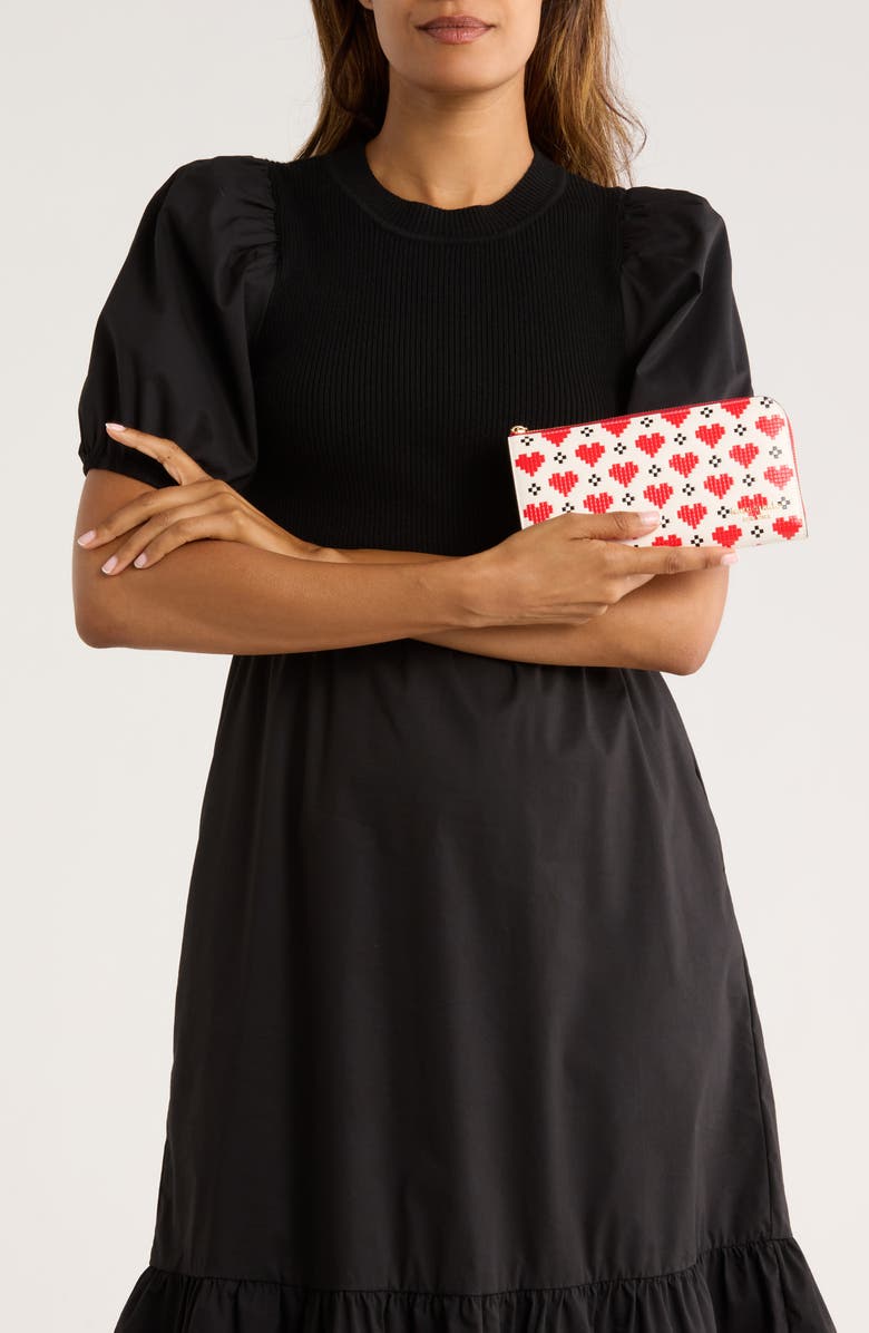 Kate Spade New York devin pixel hearts zip around continental wallet, Alternate, color, Cream Multi