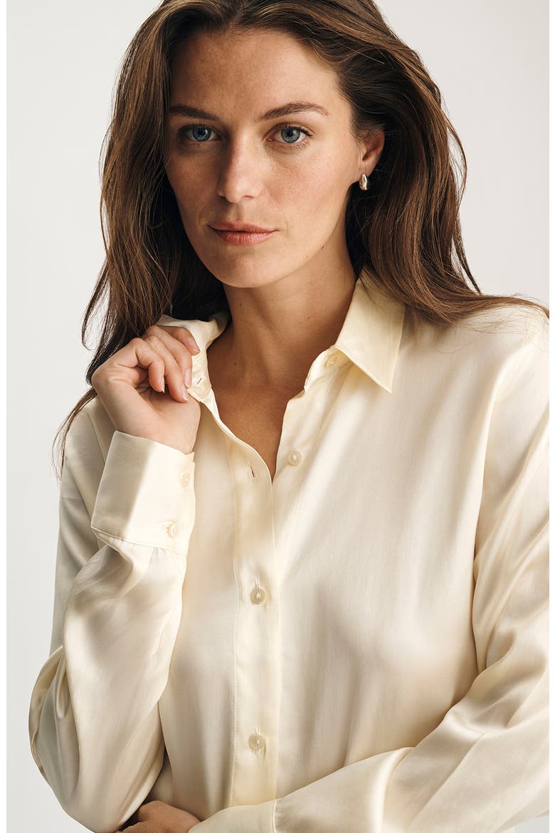Slim Fit Silk Button-Up Shirt, Alternate, color, MARSHMALLOW