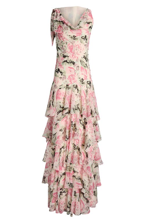 Ralph Lauren Floral Tiered Gown In Cream/pink/multi