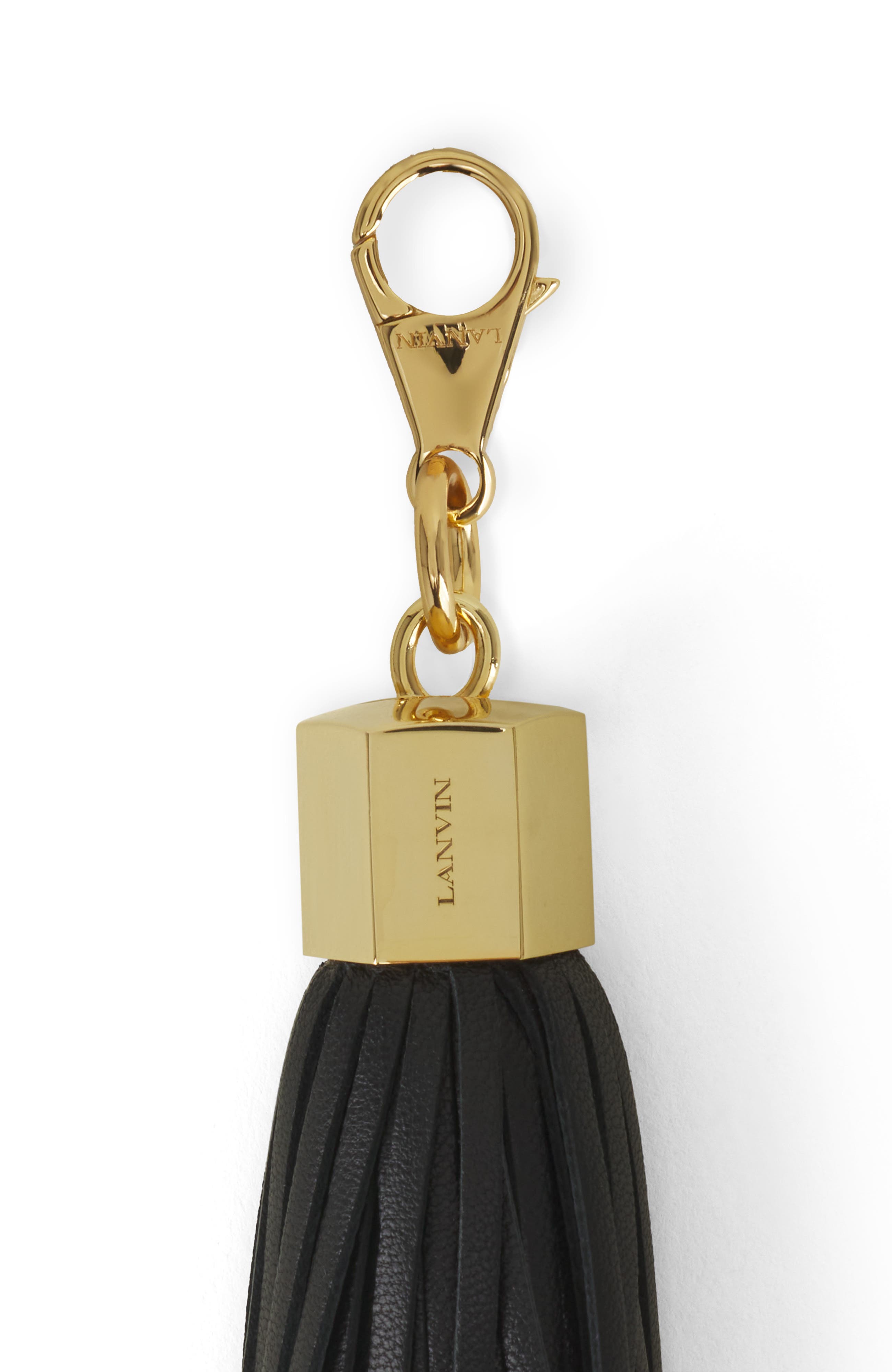 Lanvin Leather Pompom Bag Charm, Alternate, color, Black