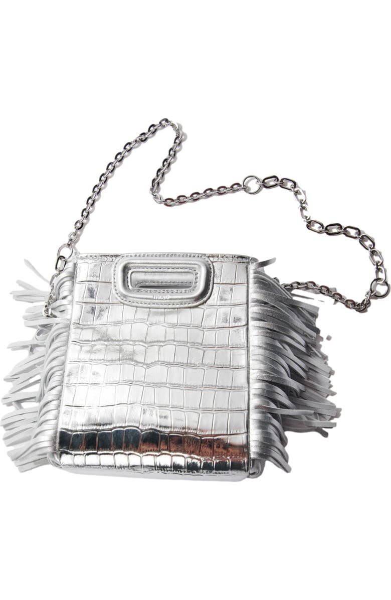 maje Mini embossed-leather M bag with chain, Alternate, color, Silver