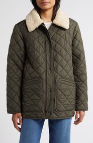 Sam Edelman Quilted Coat with Faux Shearling Collar
