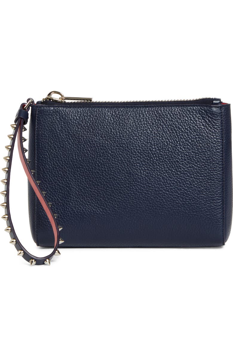 Christian Louboutin Mini Cabata Soft Leather Pouch, Main, color, Zaffiro/ Silver