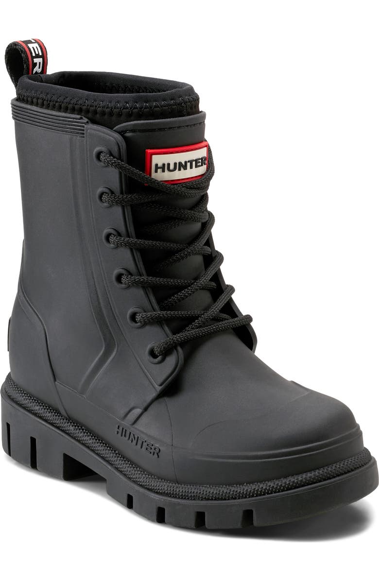 Hunter Kids' Stomper Lace-Up Boot, Main, color, Black/Black/White/Red
