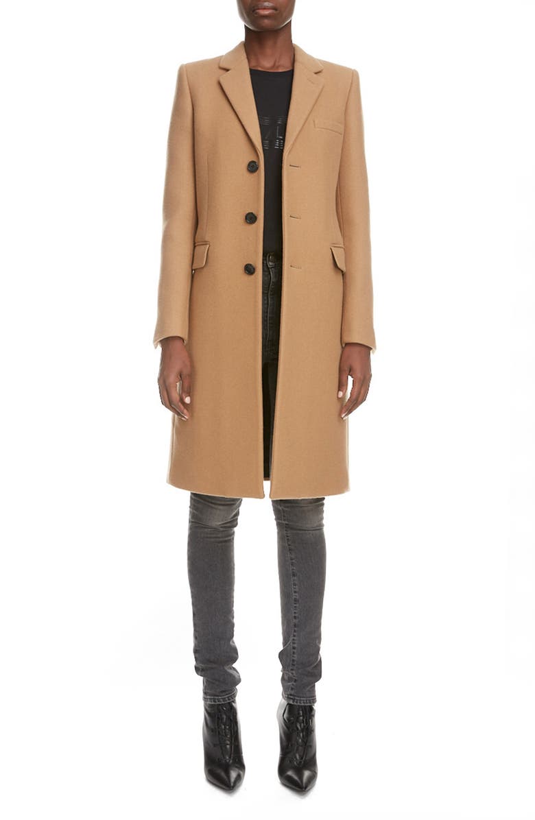 Saint Laurent Three-Quarter Cashmere Coat, Main, color,