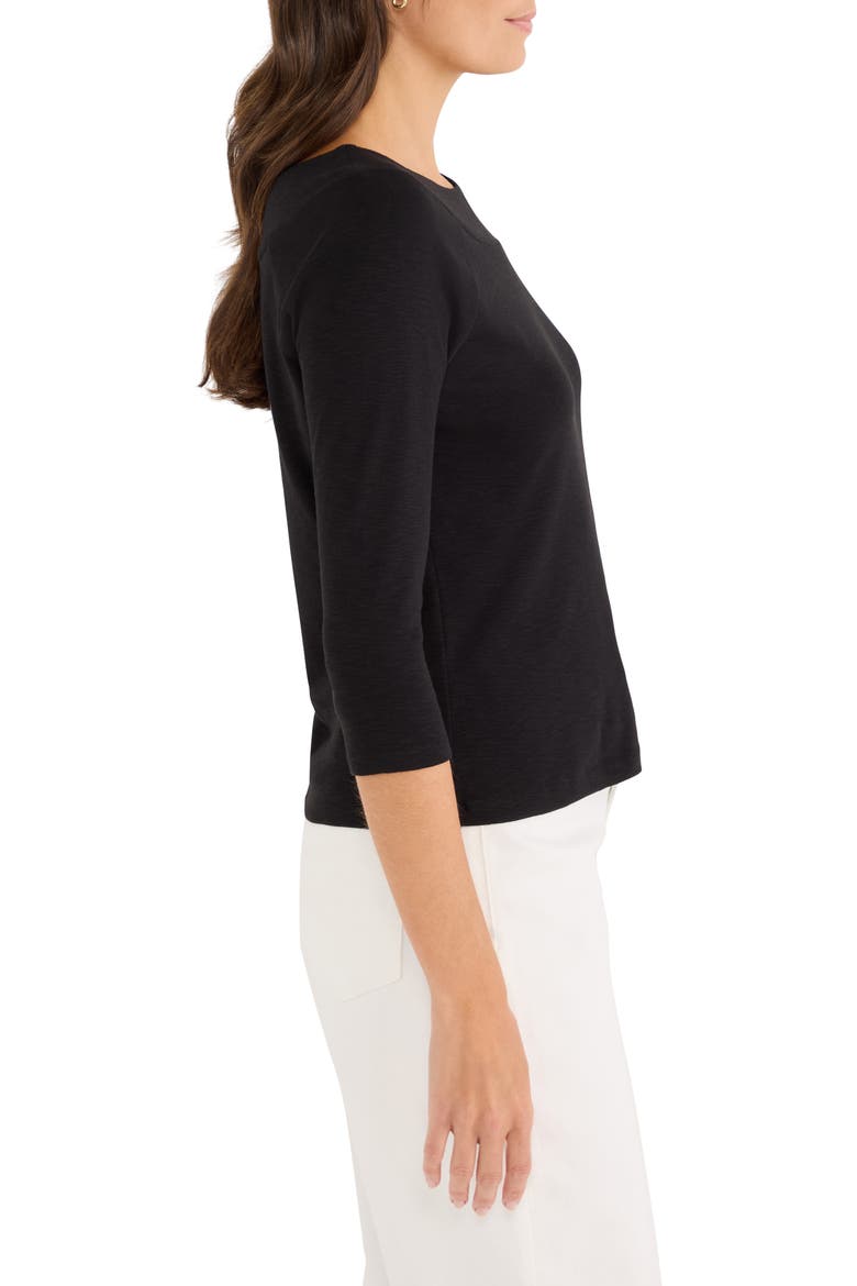 Boat Neck Three-Quarter Sleeve Cotton Blend Top, Alternate, color, BLACK ONYX