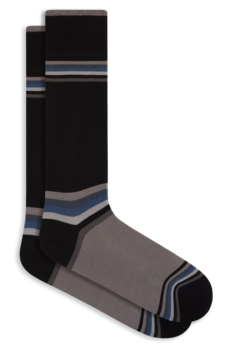 Stripe Block Cotton Blend Dress Socks, Main, color, BLACK