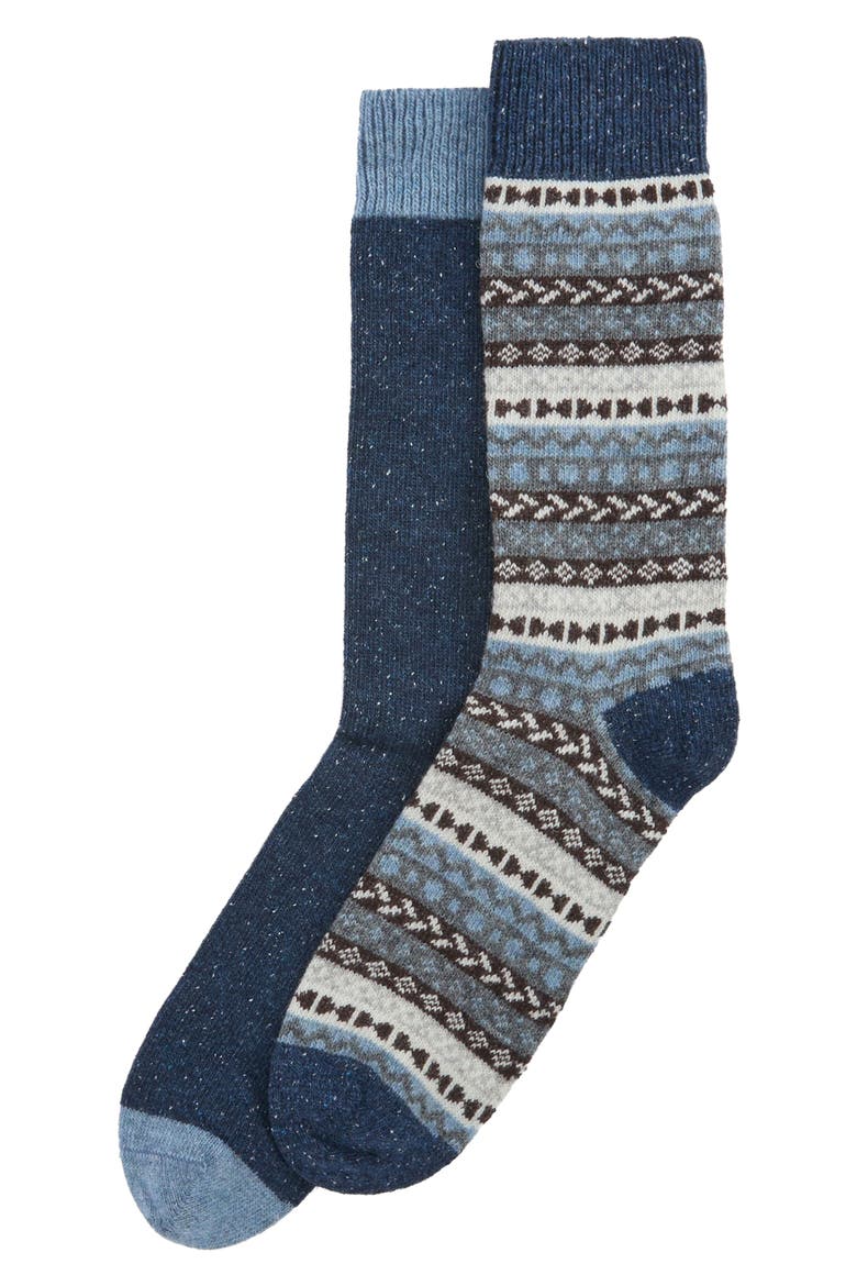 Assorted 2-Pack Neppy & Fair Isle Wool Blend Socks, Alternate, color, MIDNIGHT OAK MIX