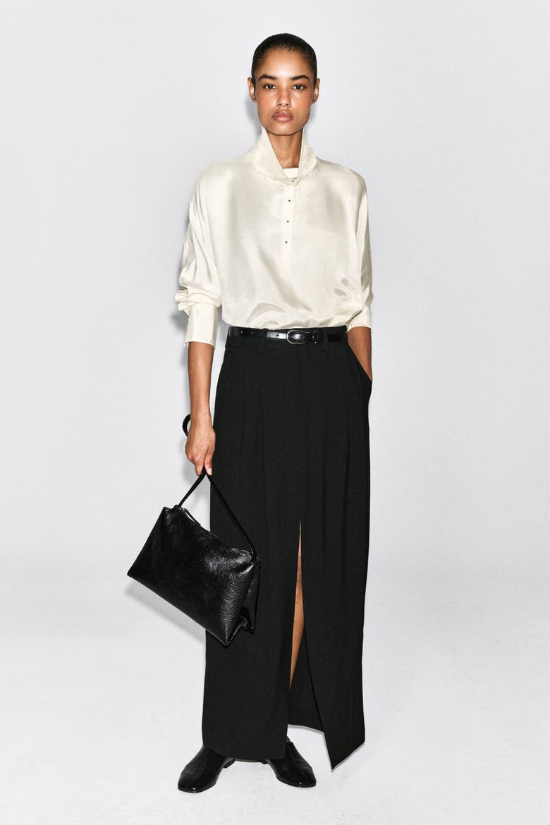 Pleated Tailored Maxi Skirt, Alternate, color, BLACK