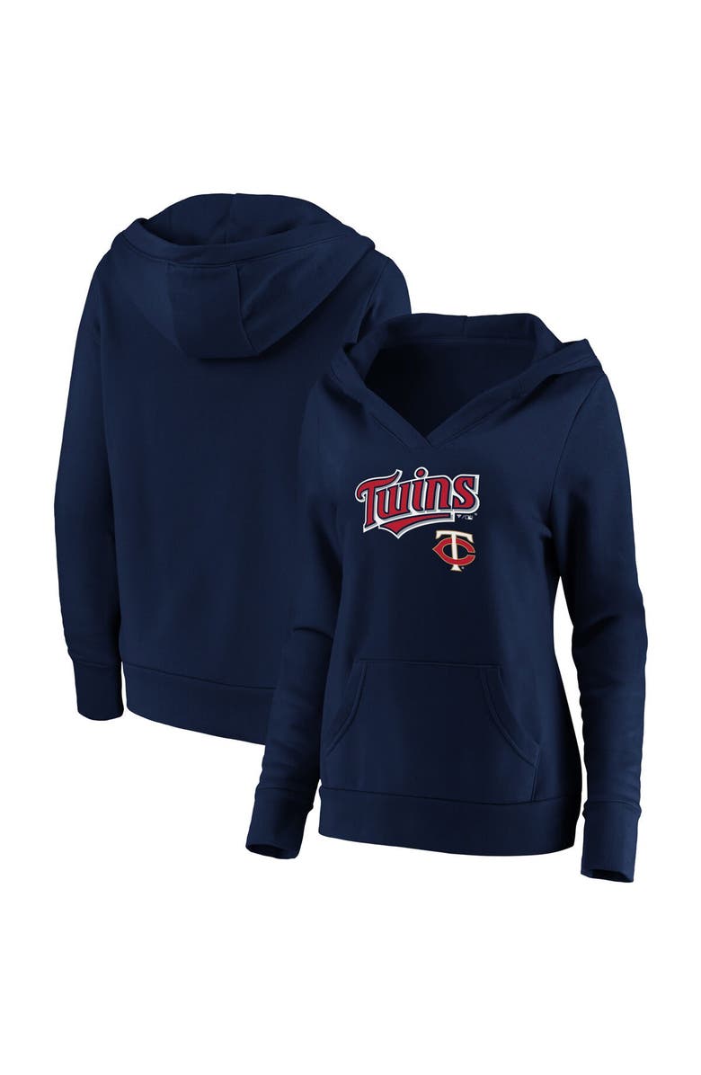 FANATICS Women's Fanatics Branded Navy Minnesota Twins Core Team Lockup V-Neck Pullover Hoodie, Main, color,