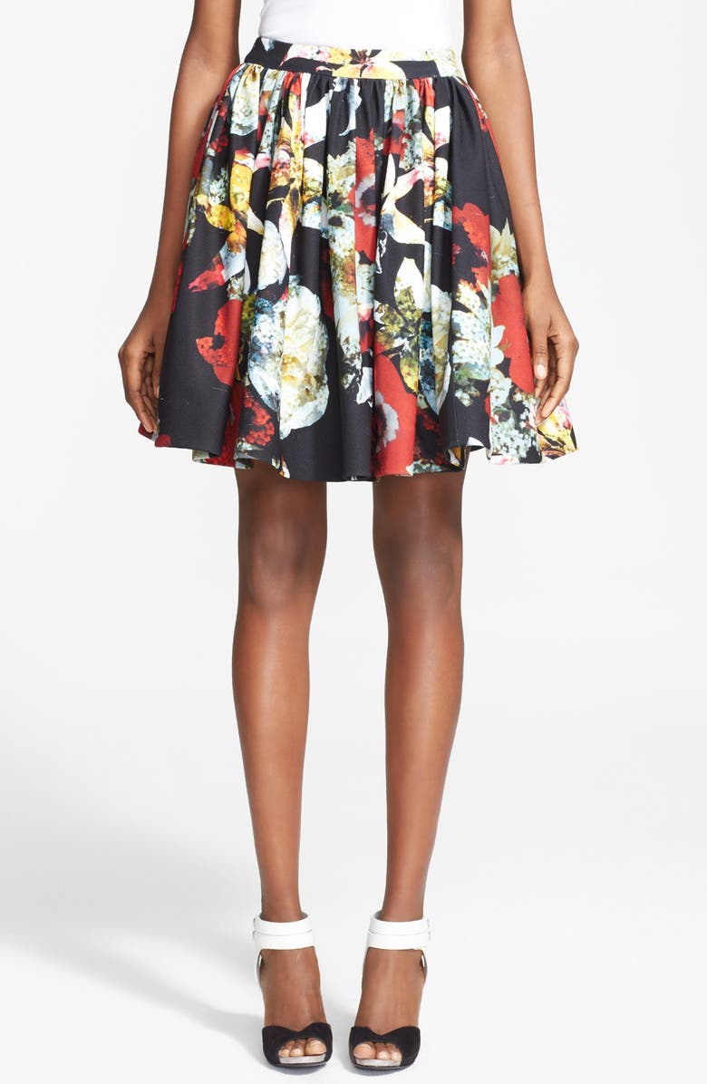 Alice + Olivia 'Pia' Print Flared Skirt, Main, color, 