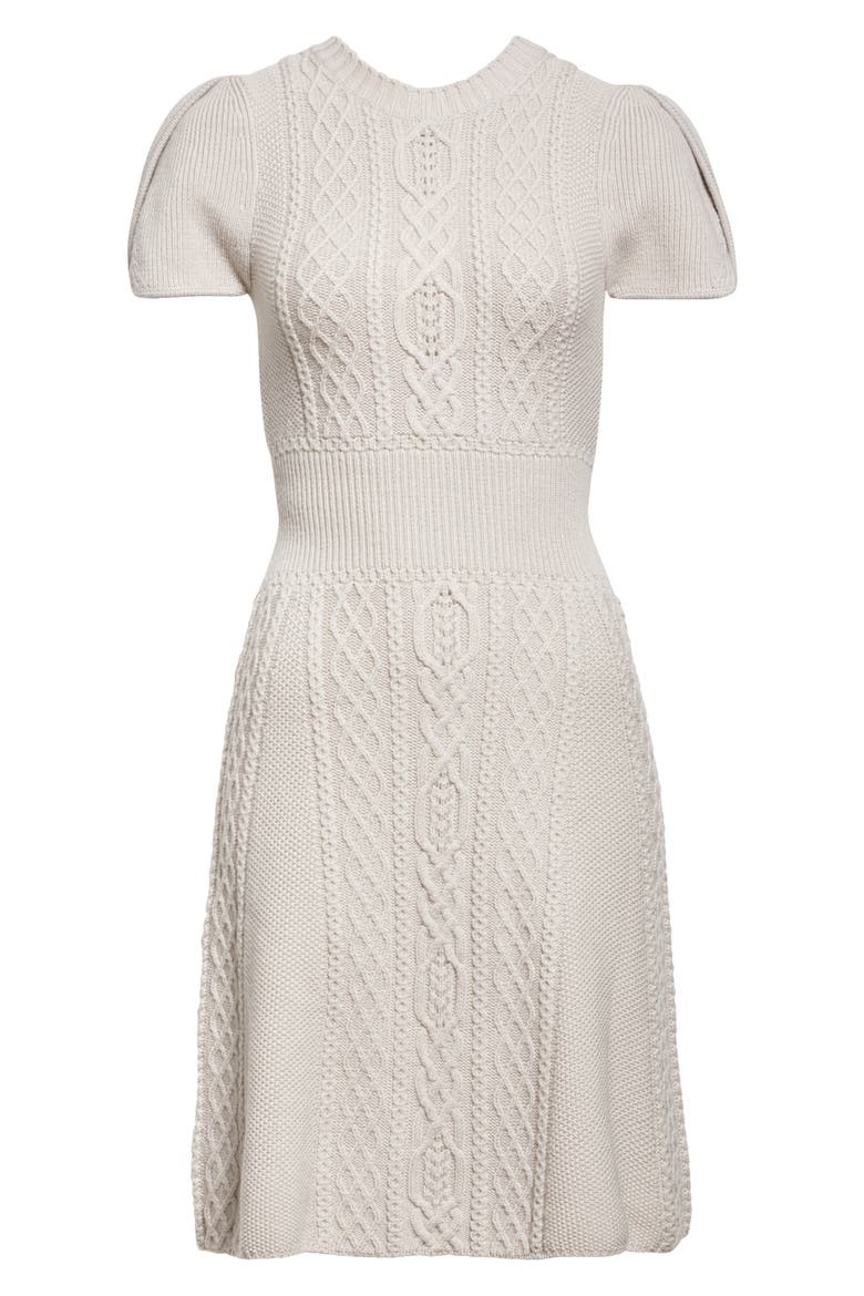 Cable Stitch Wool Sweater Dress, Alternate, color, OYSTER