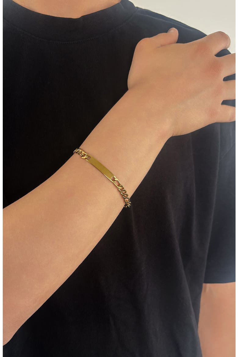 Men's 18K Gold Plated Figaro Chain ID Bracelet, Alternate, color, GOLD