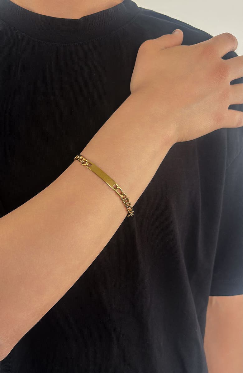 Adornia Men's 18K Gold Plated Figaro Chain ID Bracelet, Alternate, color, Gold