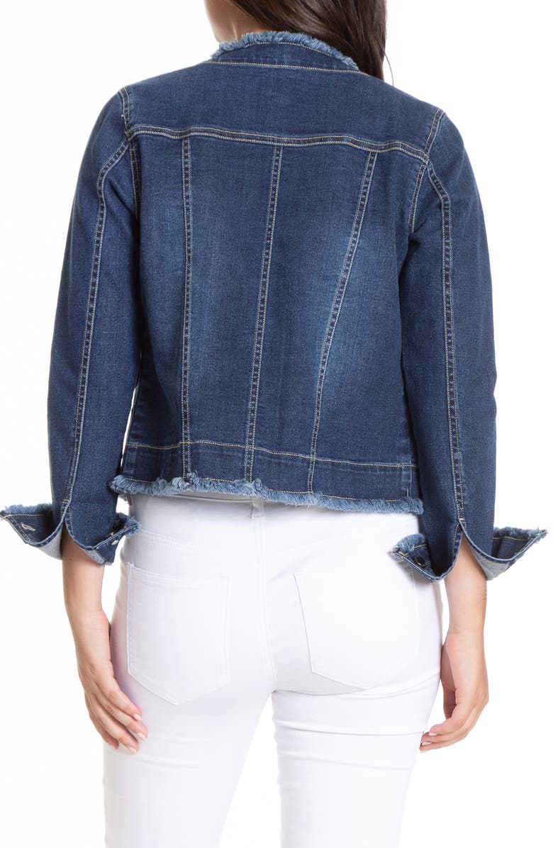 APNY Frayed Collarless Denim Jacket, Alternate, color, Light Indigo