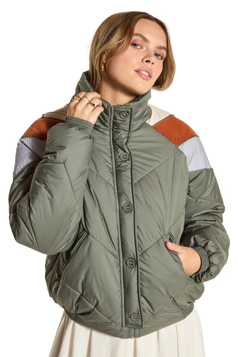 Colorblock Chevron Puffer Jacket, Alternate, color, OLIVE