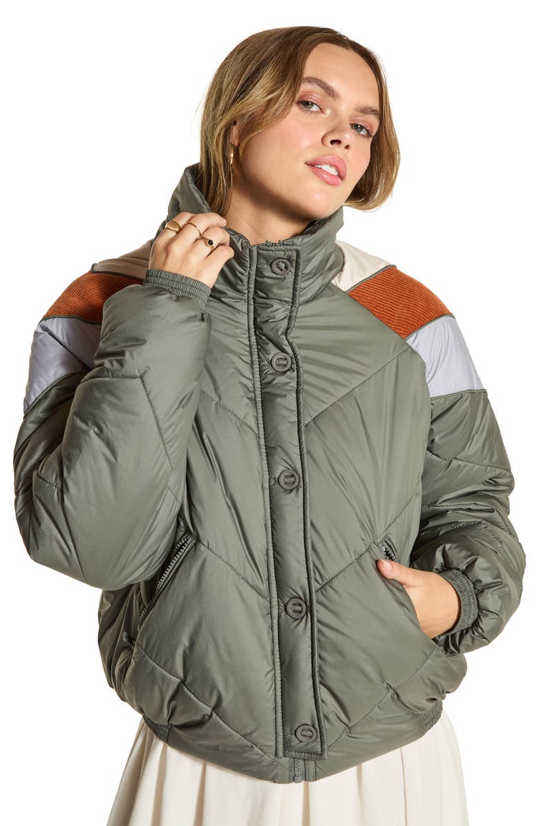 WISHLIST Colorblock Chevron Puffer Jacket, Alternate, color, Olive