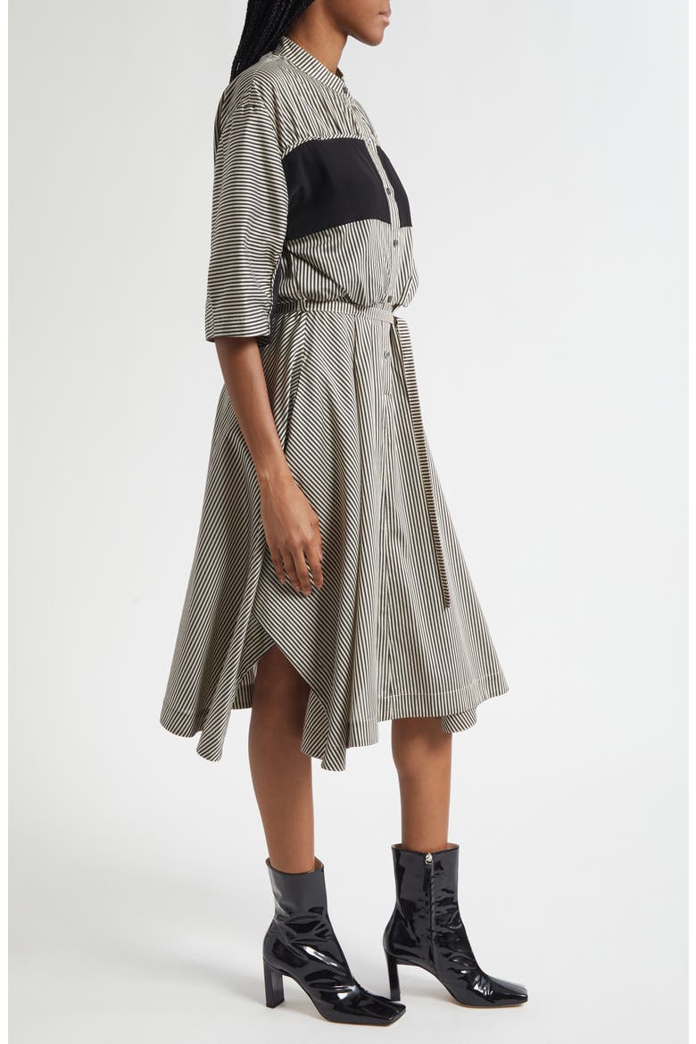 Mixed Media Tie Waist Midi Dress, Alternate, color, BLACK MULTI