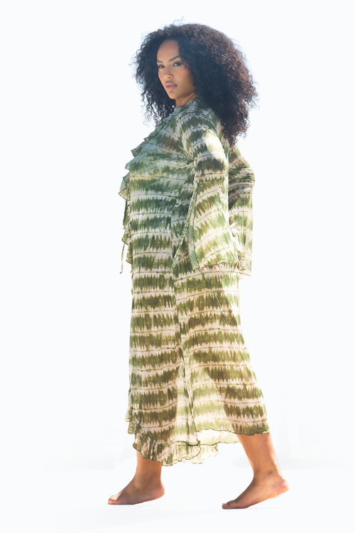 Fashion-szn Curve Curve Tie Dye Ruffle Resort Kaftan In Green