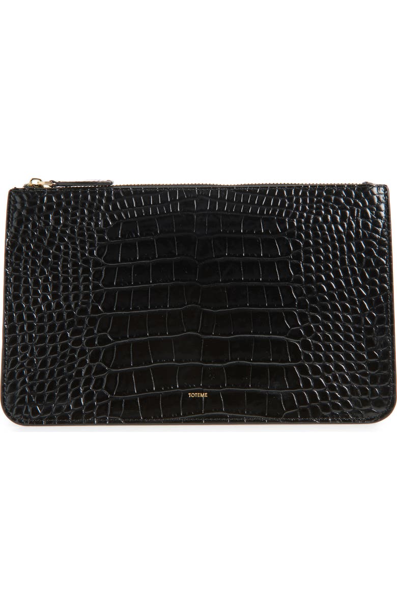 TOTEME Threefold Croc Embossed Leather Clutch, Main, color, Black