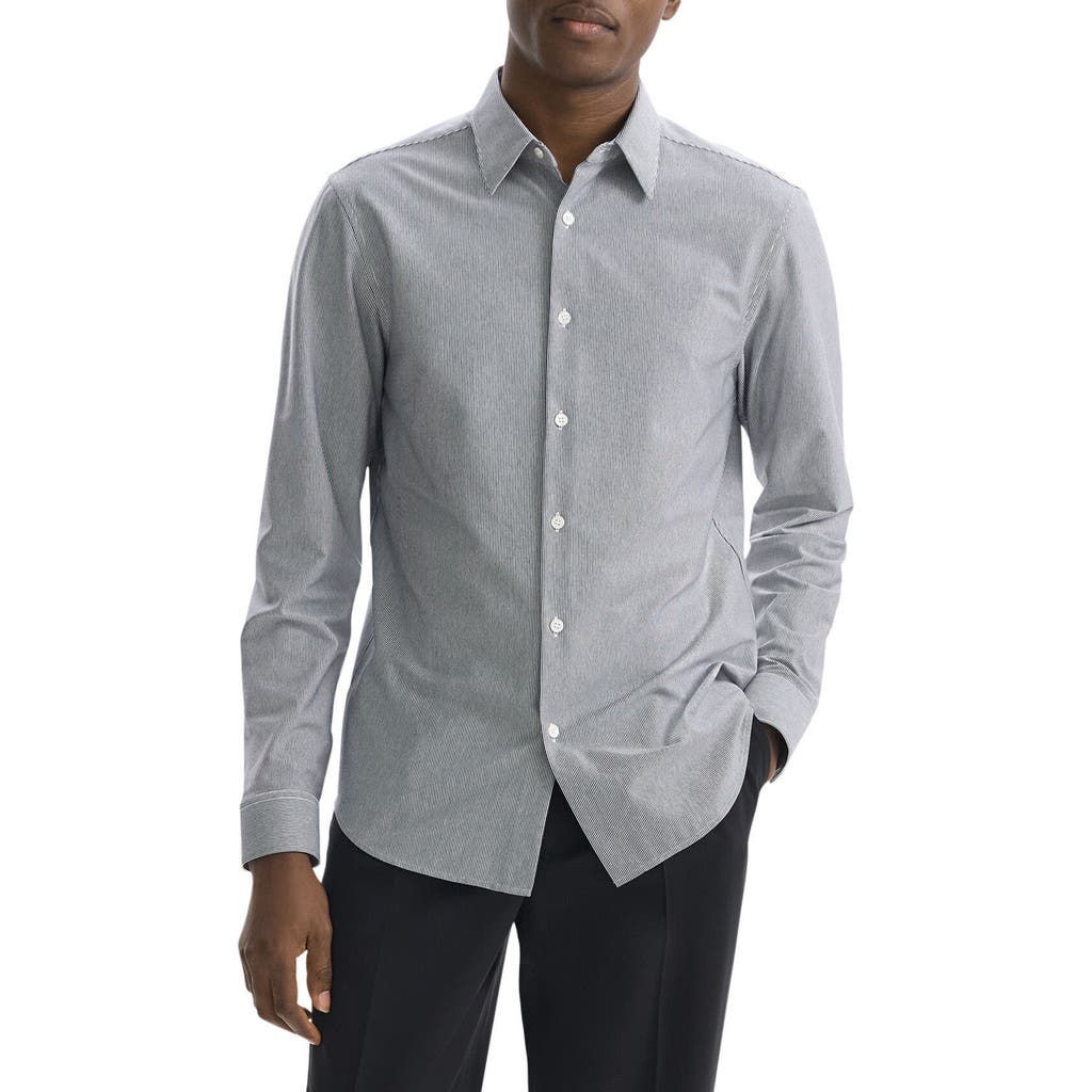 Theory Sylvain Pinstripe Button-up Shirt In Gray