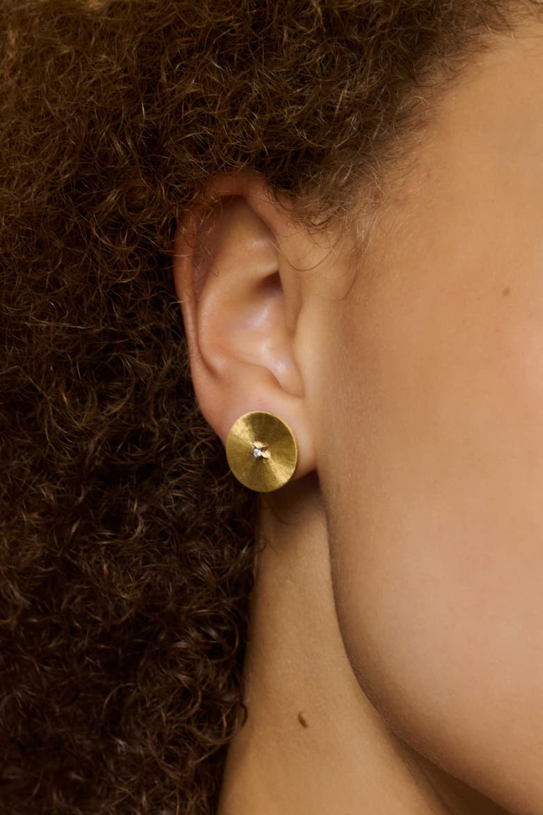 Ora Gold Button Earrings with Diamond Star, Alternate, color, Yellow Gold