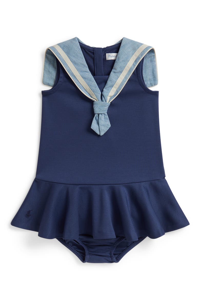 Sailor Collar Drop Waist Dress with Bloomers, Main, color, NAVY