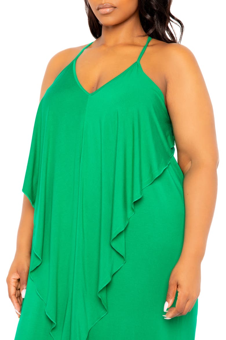 Cascade Ruffle Racerback Maxi Dress, Alternate, color, GREEN