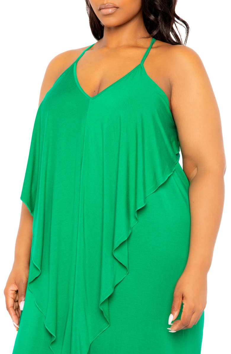 BUXOM COUTURE Cascade Ruffle Racerback Maxi Dress, Alternate, color, Green